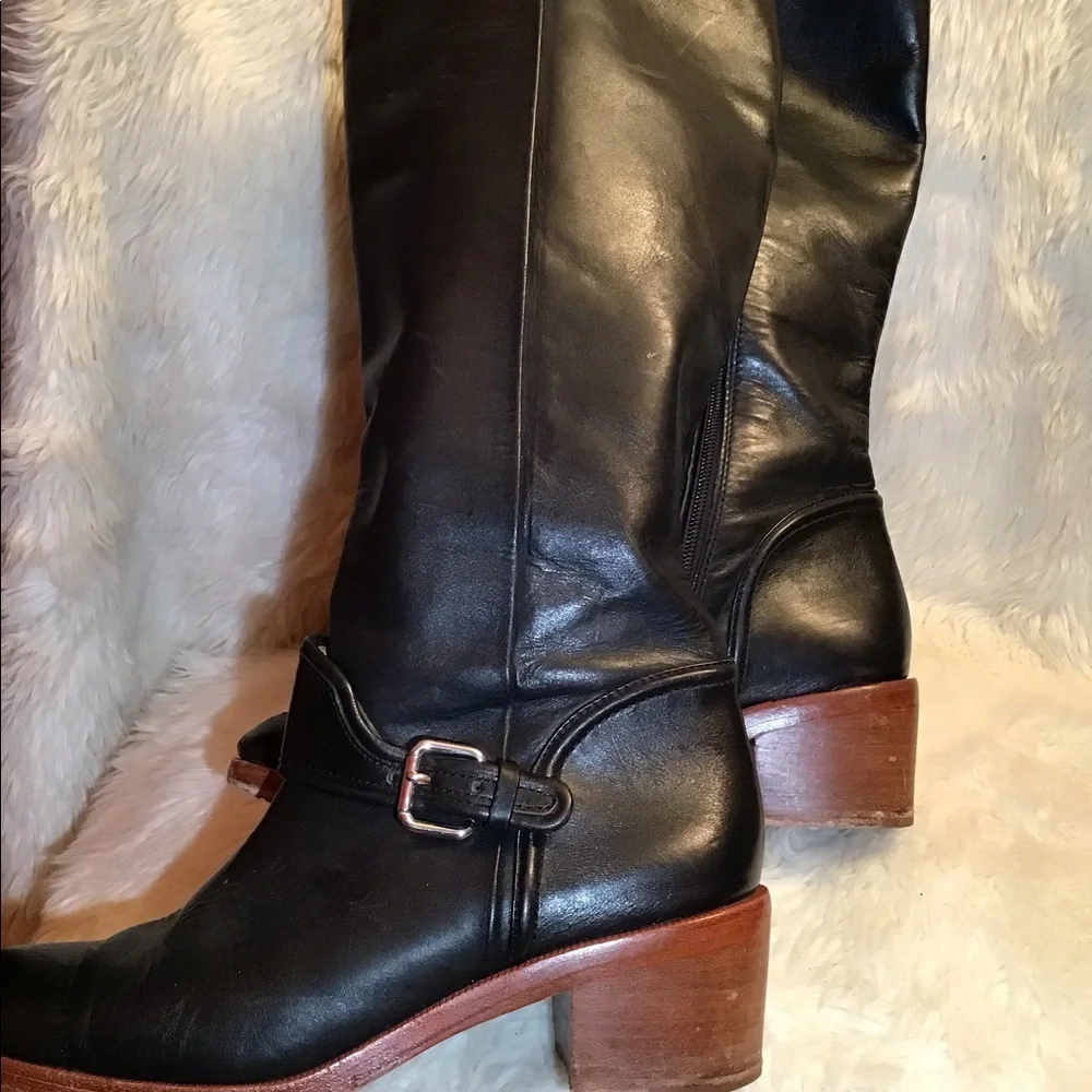 Coach Cecelia black leather riding boots size 8